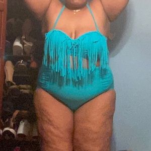 Blue fringe two piece swimsuit- Size 3X